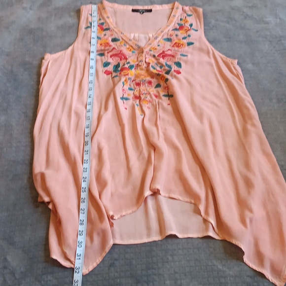ANDREE BY UNIT Floral Embroidered Peach Tunic Top? Boho Lightweight Summer - Picture 7 of 9